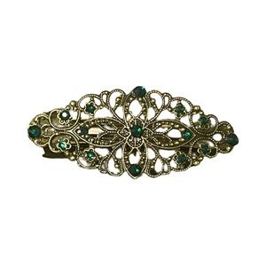 Vintage-Inspired Gold and Green Hair Clip